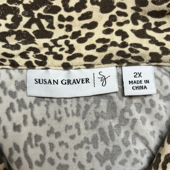 Susan Graver Liquid Knit Top Size 2X Leopard Print Tunic Comfort Glam Career - Picture 3 of 8